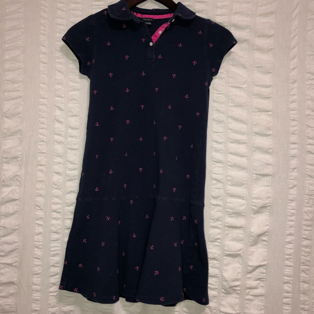Nautica Navy Dress w/ Drop Waist Pink Anchors